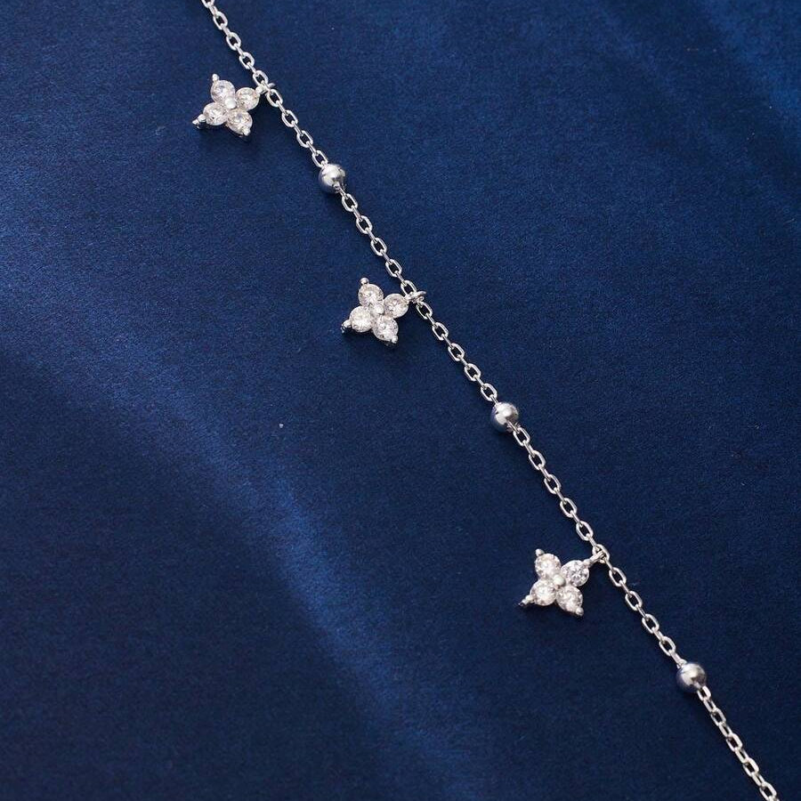 Silver Clover Charm Anklet