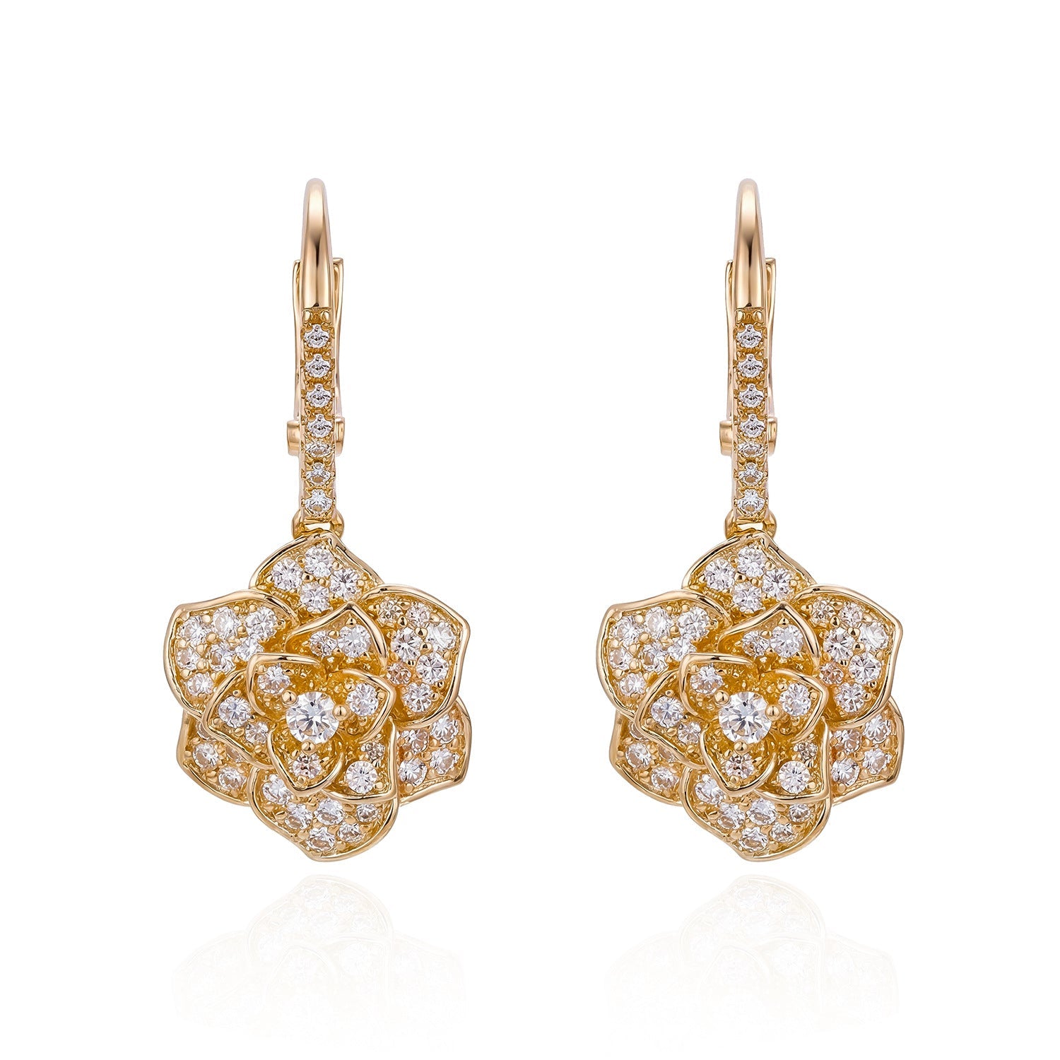 Crystal Rosette Gold Earrings