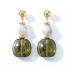 Lelice Amara Green Marbled Acrylic Statement Drop Earrings in gold on a white background