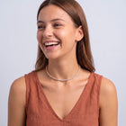 Laughing woman wearing the Amira Crystal Choker