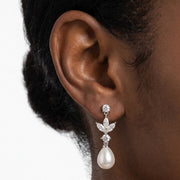 Close-up of the Lelice Artemis Silver Pearl Drops on the ear