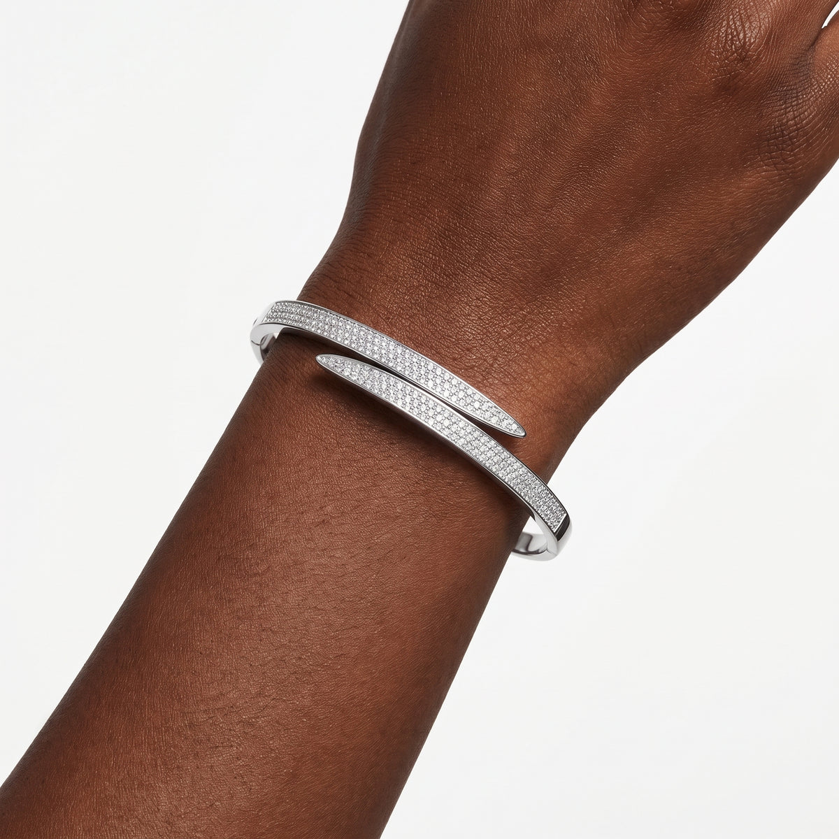 Close-up of the Lelice Astrid Silver Bangle on the wrist