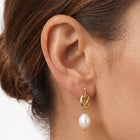 Close-up of the Lelice Brigitte Pearl Earrings in gold on the ear