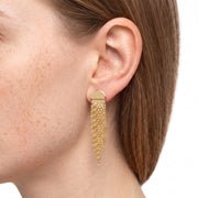 Close-up of the Lelice Cascade Earrings in gold on the ear