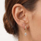 Close-up of the Lelice Céleste Sparkle Hoops in gold on the ear