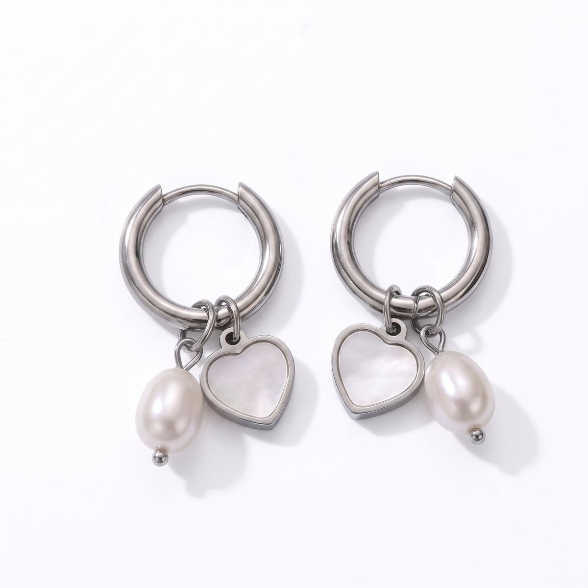 Lelice Cleo Pearl Silver Hoops on a white background
