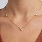 Close-up of the Constance Crystal Station Necklace resting on the skin