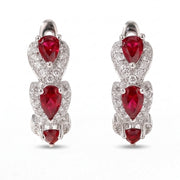 Lelice Crimson Ruby Hoops in silver on a white background