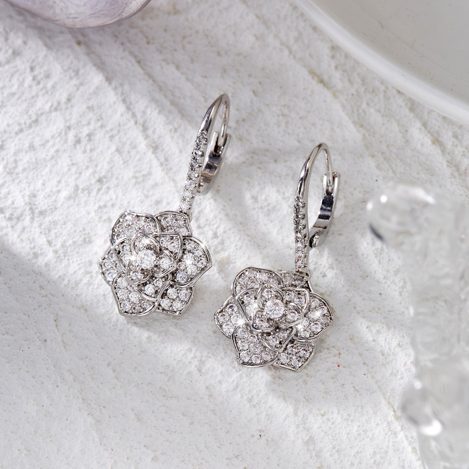 Crystal Rosette Silver Earrings