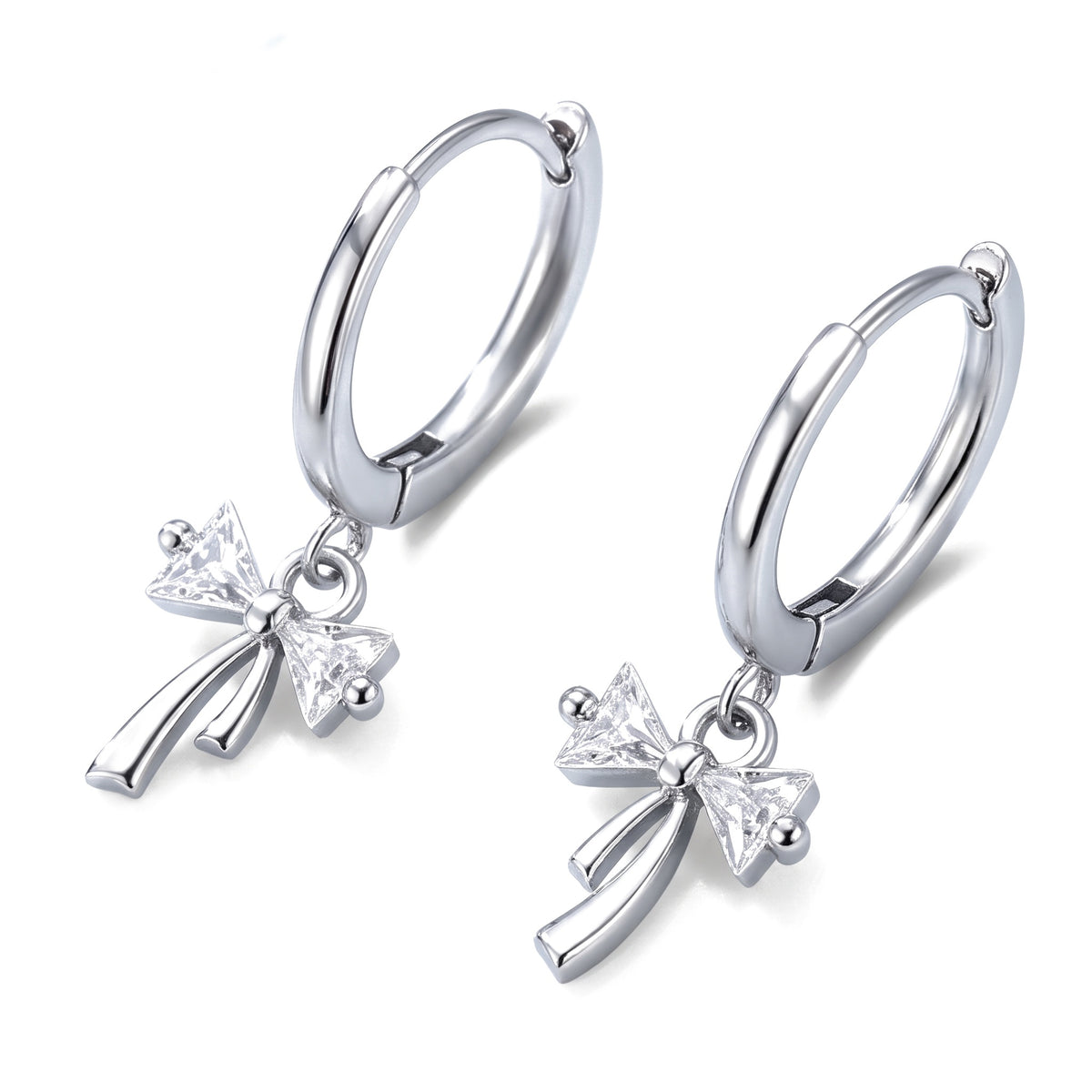 Lelice Dainty Bow Silver Hoops on a white background