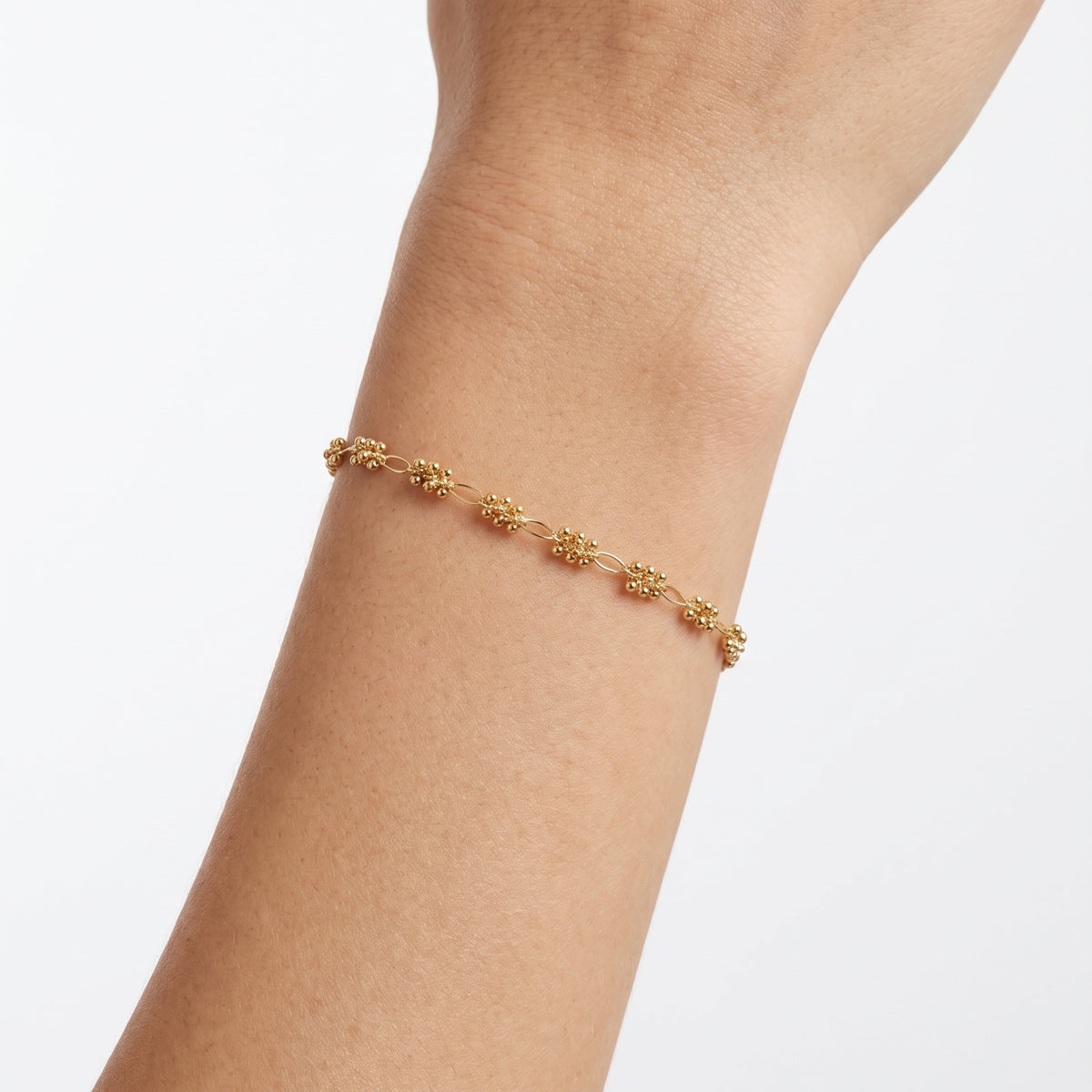 Close-up of the Lelice Diane Gold Bracelet on the wrist