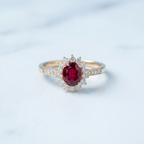 Clarisse Gold Oval Ruby Halo Statement Ring