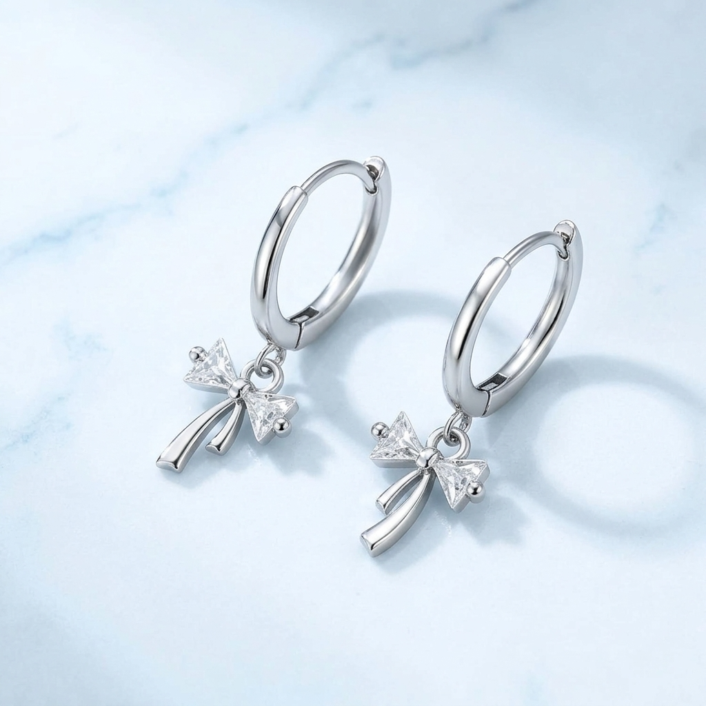 Dainty Bow Silver Hoops