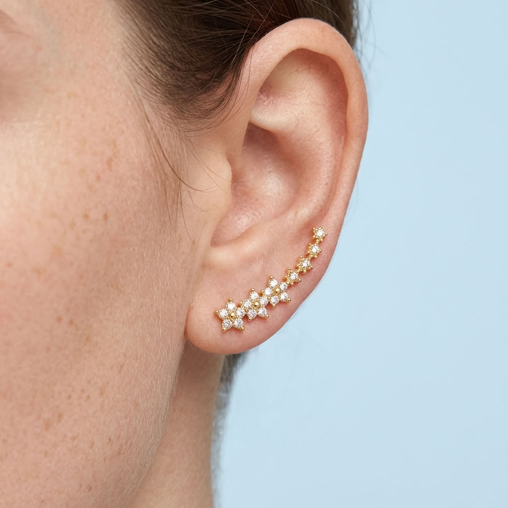 Stella Gold Flower and Star Crystal Ear Climbers