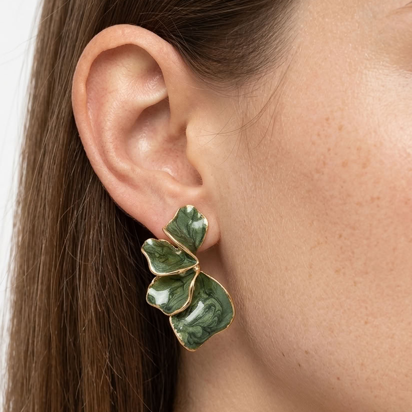 Capucine Green Petal Earrings