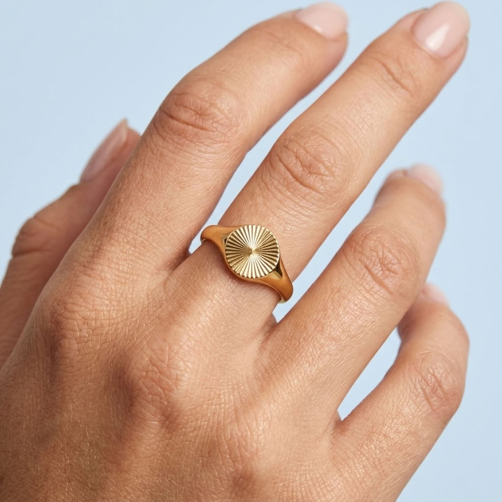 Astra Gold Sunburst Engraved Signet Ring