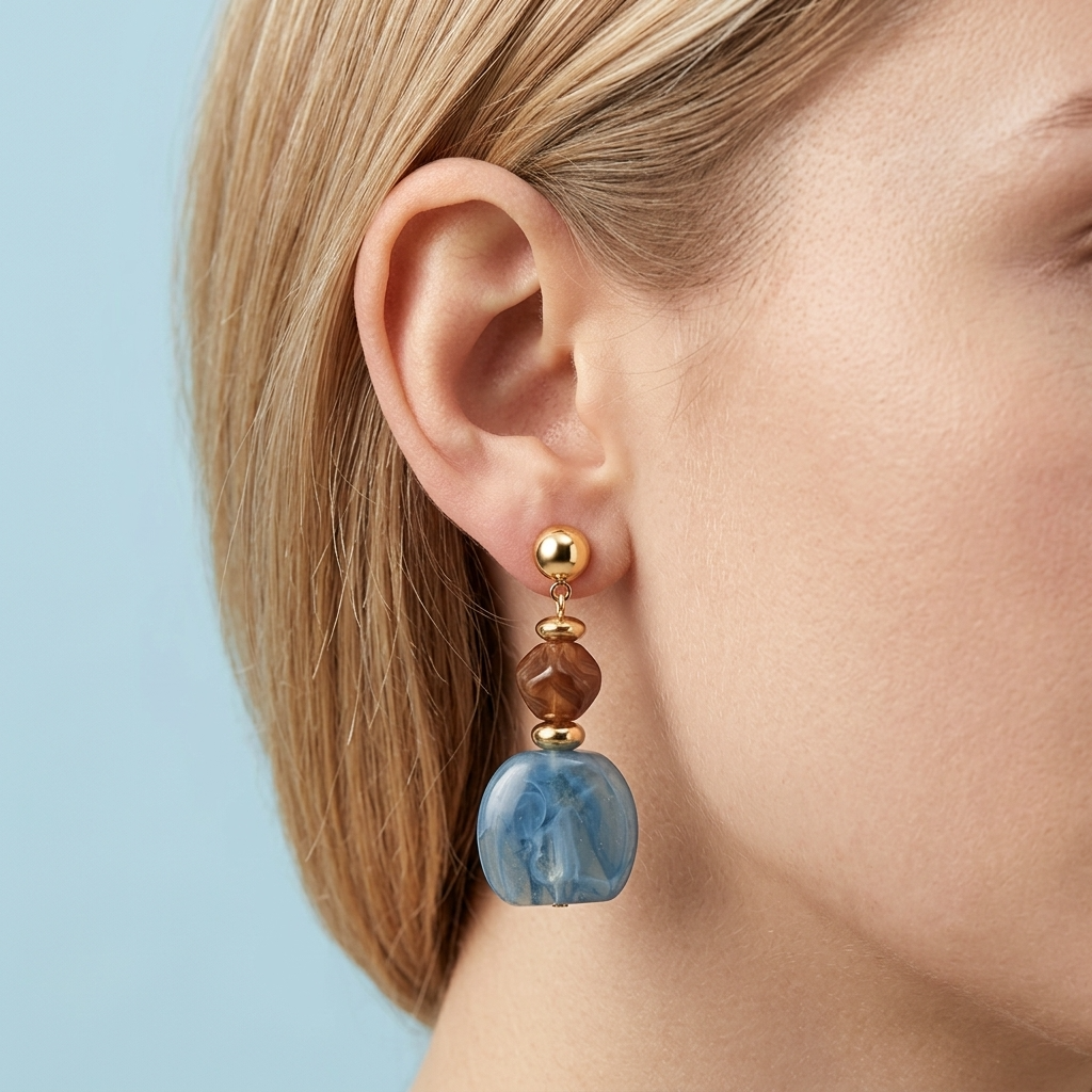 Amara Blue Marbled Acrylic Statement Drop Earrings