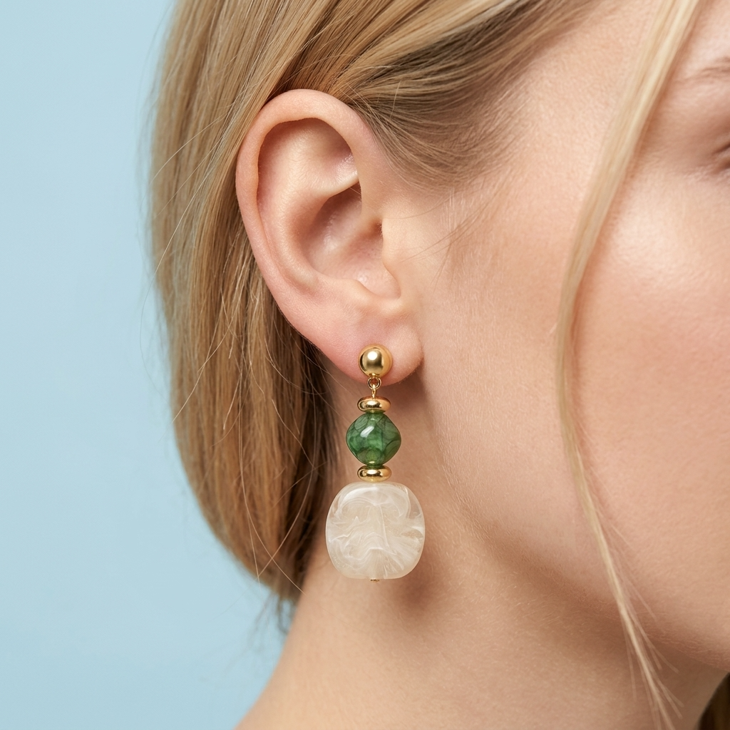 Amara White Marbled Acrylic Statement Drop Earrings
