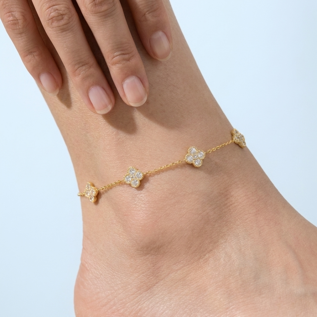 Zaria Crystal Clover Anklet