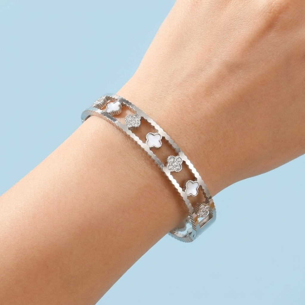 Miya Silver Clover Bangle