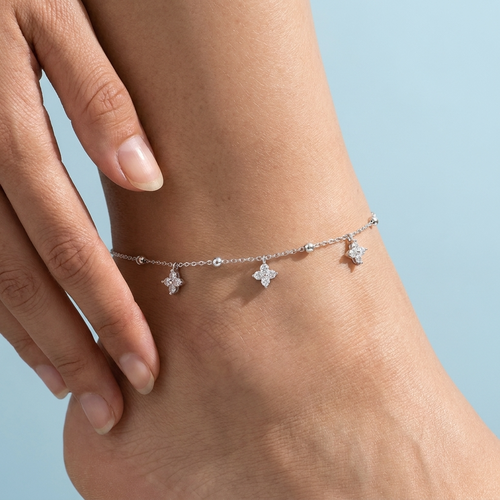 Silver Clover Charm Anklet
