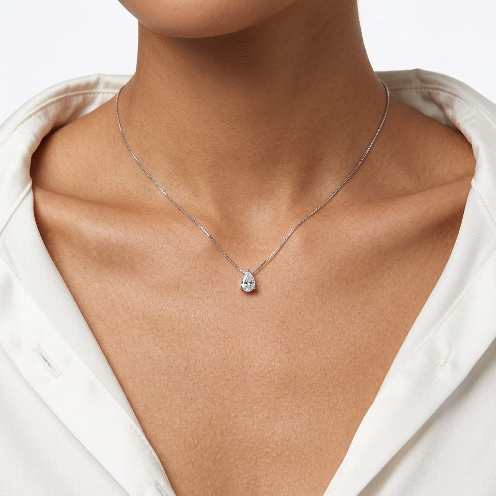 Dainty Pear Drop Silver Necklace