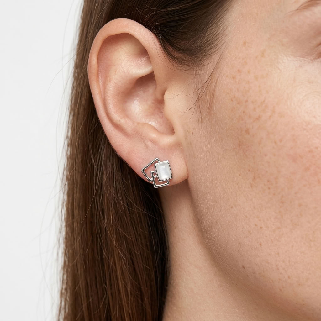 Yvette White Square Studs