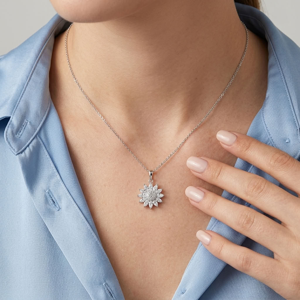Soleil Silver Sunflower Pendant Necklace