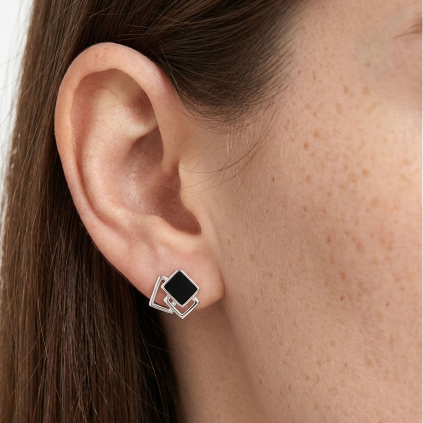 Yvette Black Square Studs