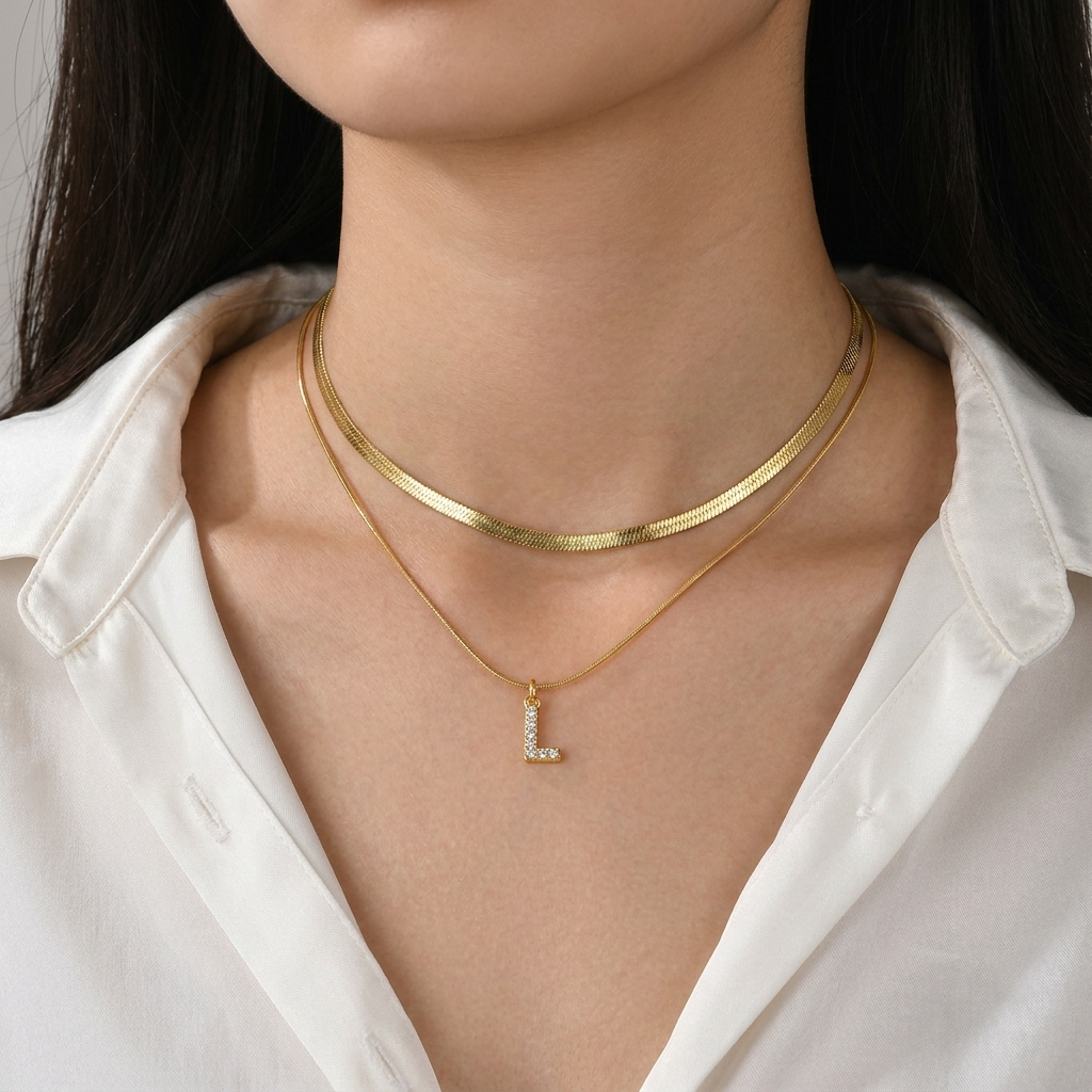 Initial Herringbone Necklace