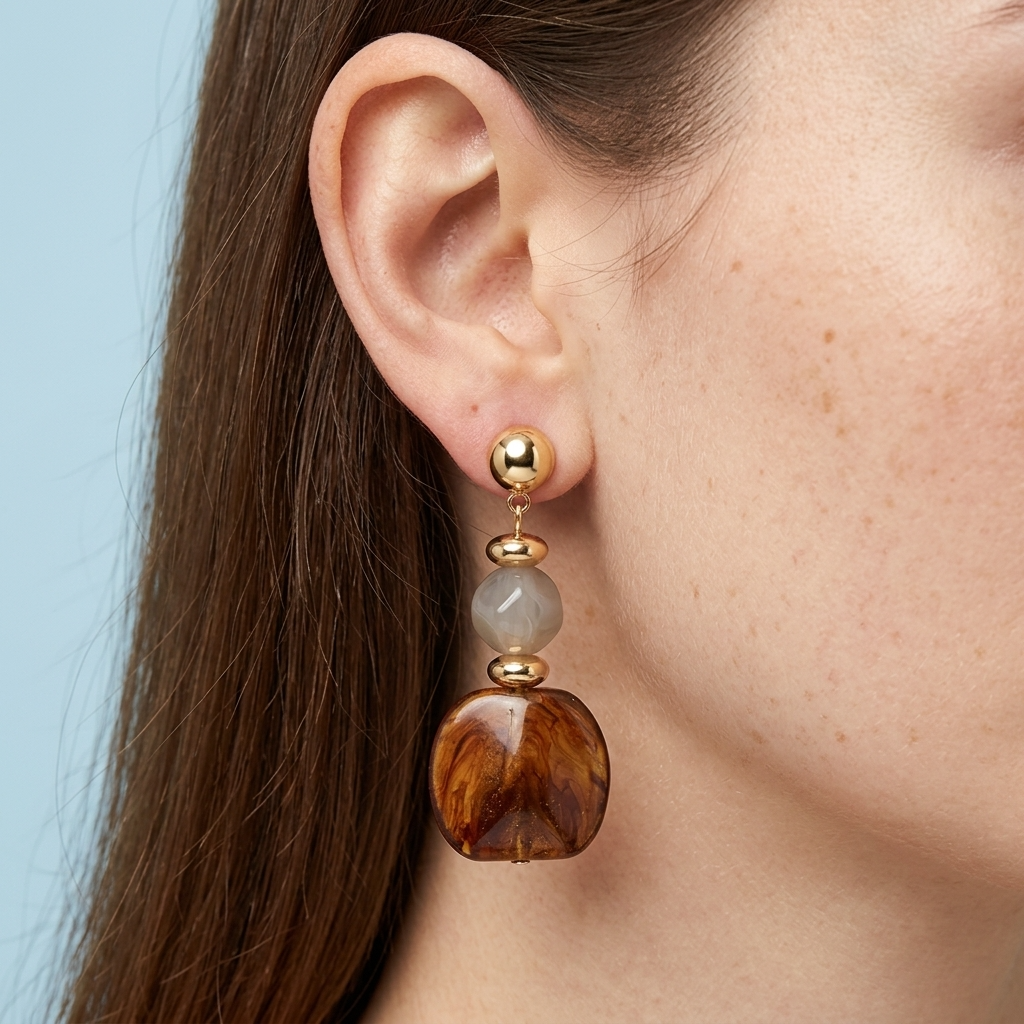 Amara Brown Marbled Acrylic Statement Drop Earrings