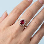 Clarisse Gold Oval Ruby Halo Statement Ring