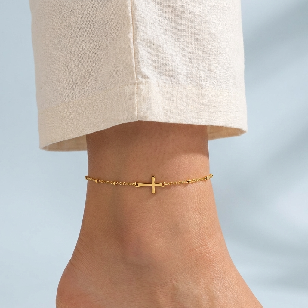 Amira Gold Cross Anklet
