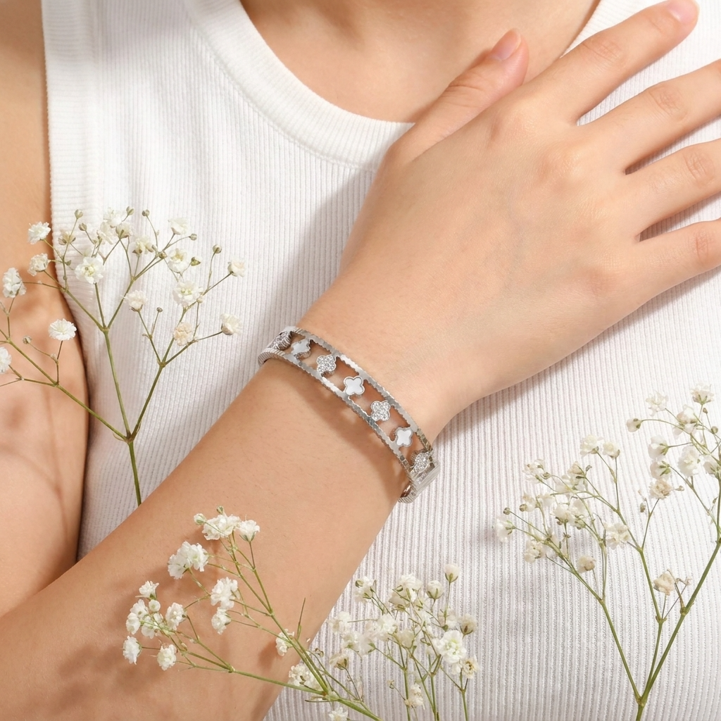 Miya Silver Clover Bangle