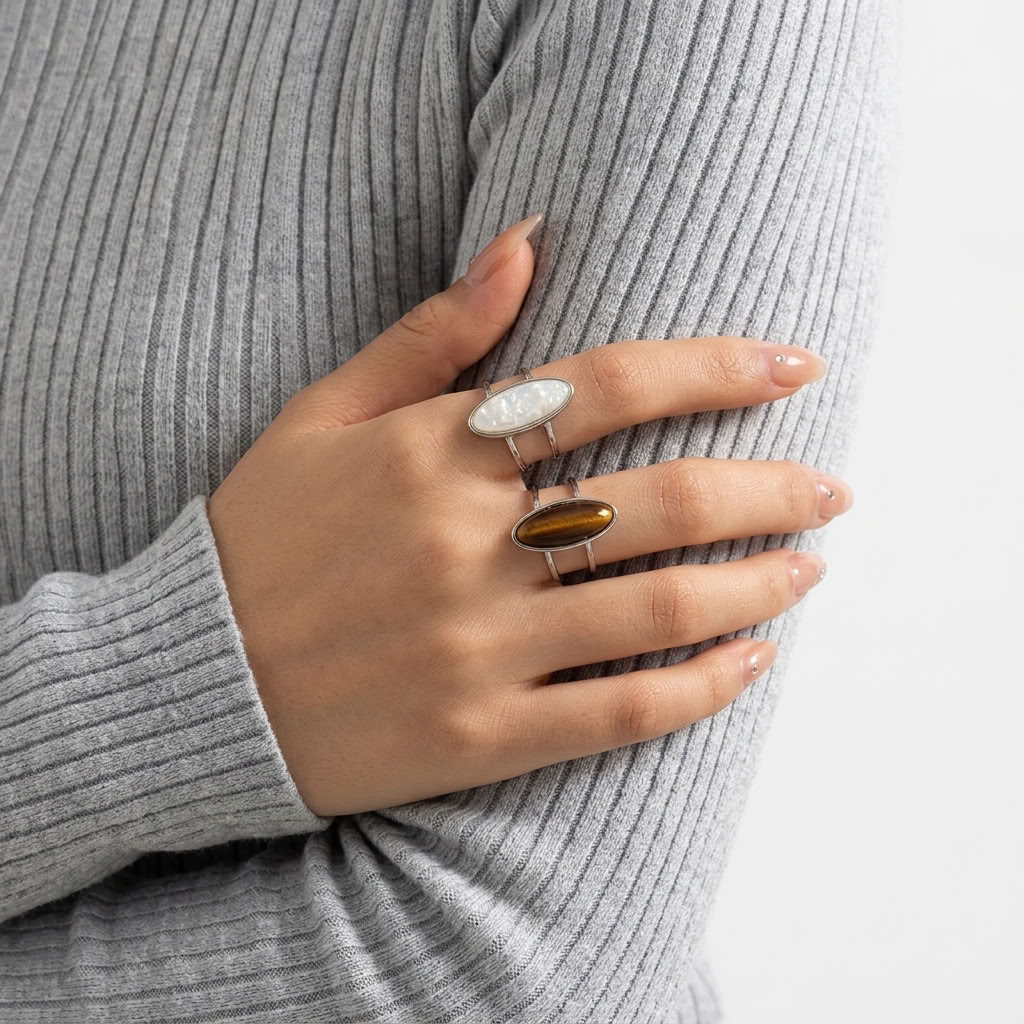 Oriane Oval Stone Ring Set