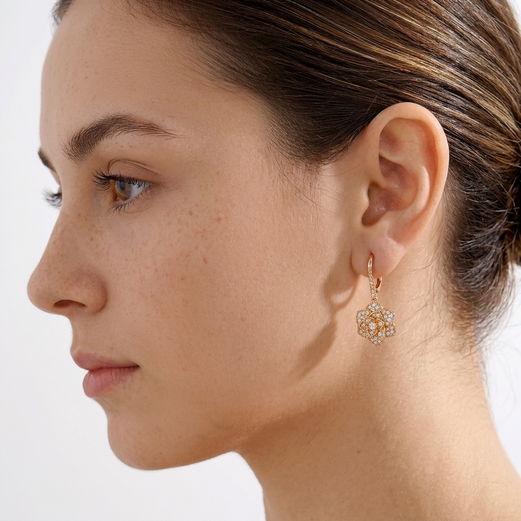 Crystal Rosette Gold Earrings