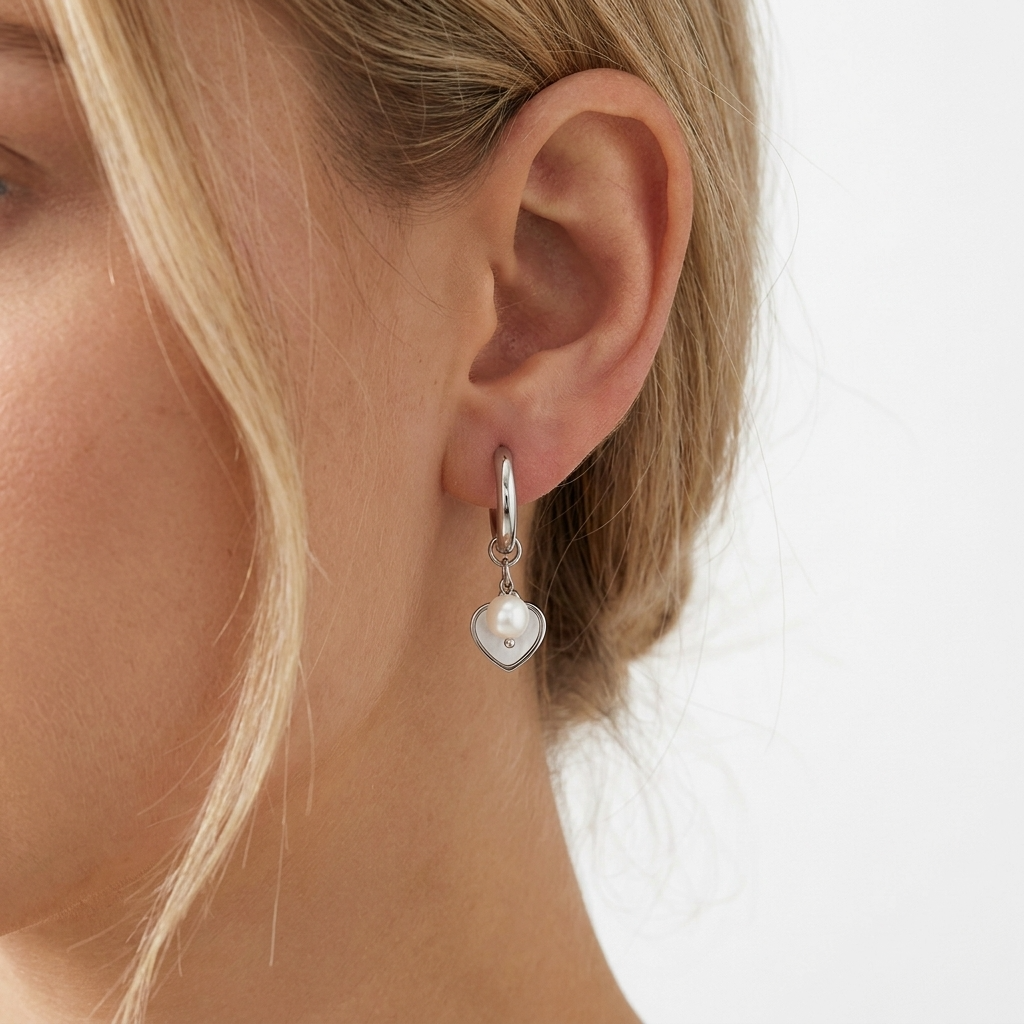Cleo Pearl Silver Hoops