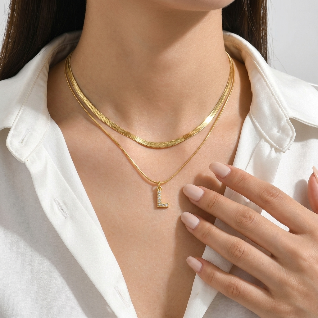 Initial Herringbone Necklace