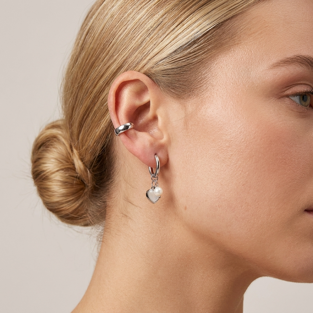 Cleo Pearl Silver Hoops