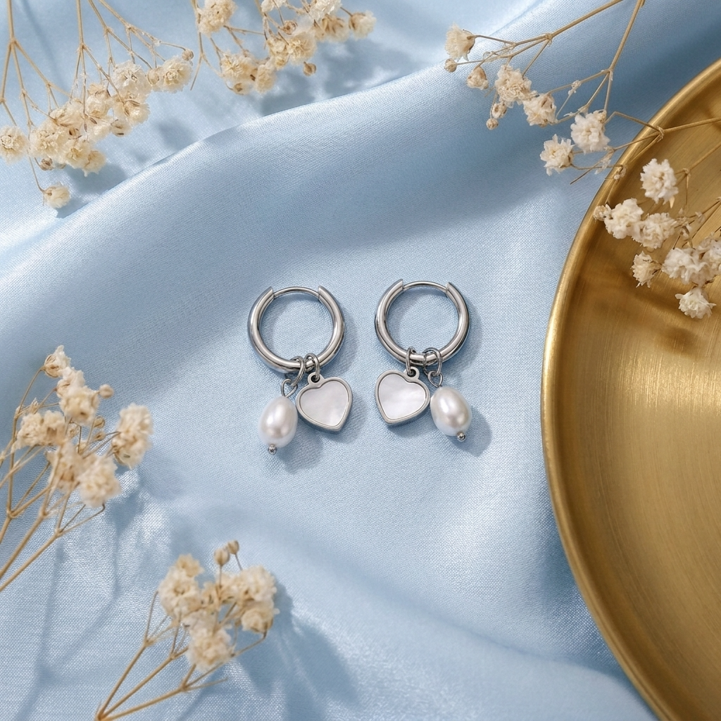 Cleo Pearl Silver Hoops