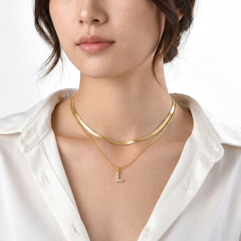 Initial Herringbone Necklace