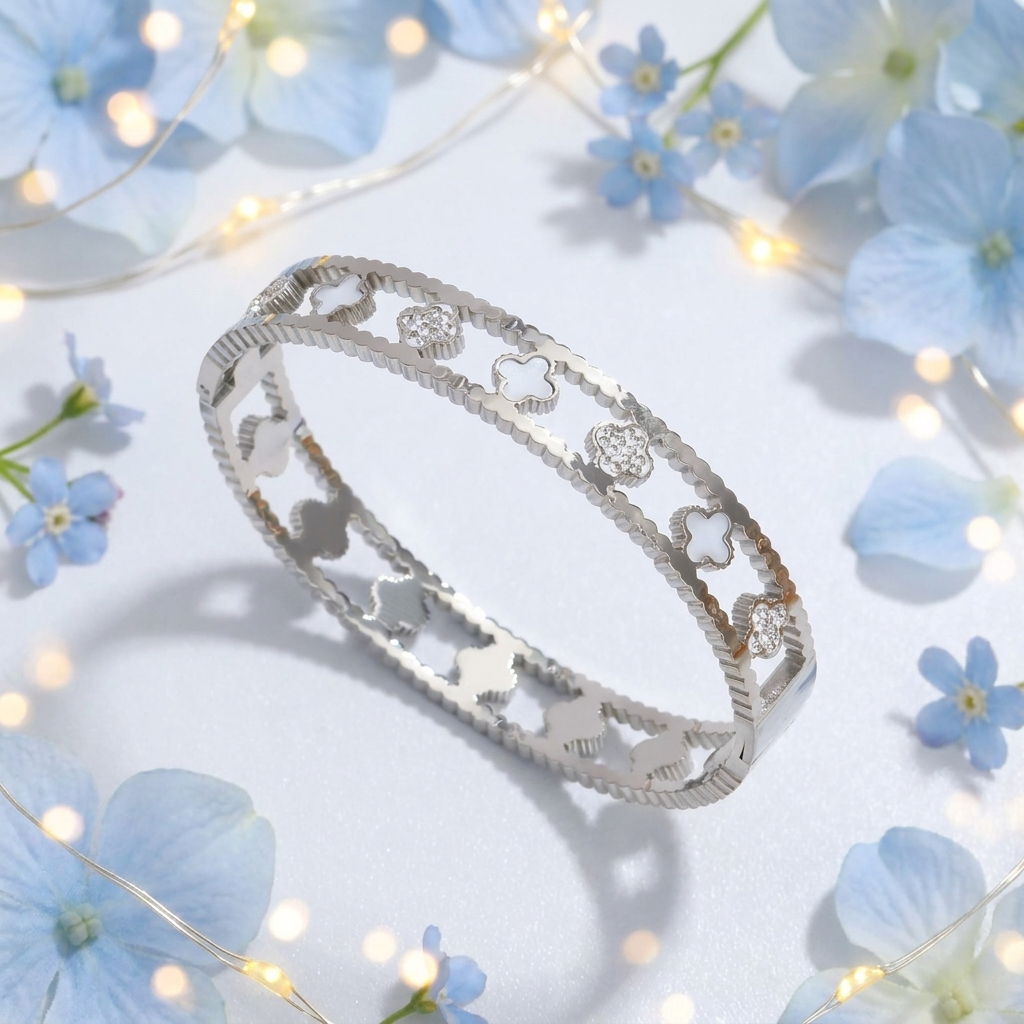 Miya Silver Clover Bangle