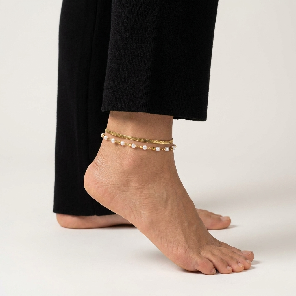 Mireya Pearl Herringbone Anklet