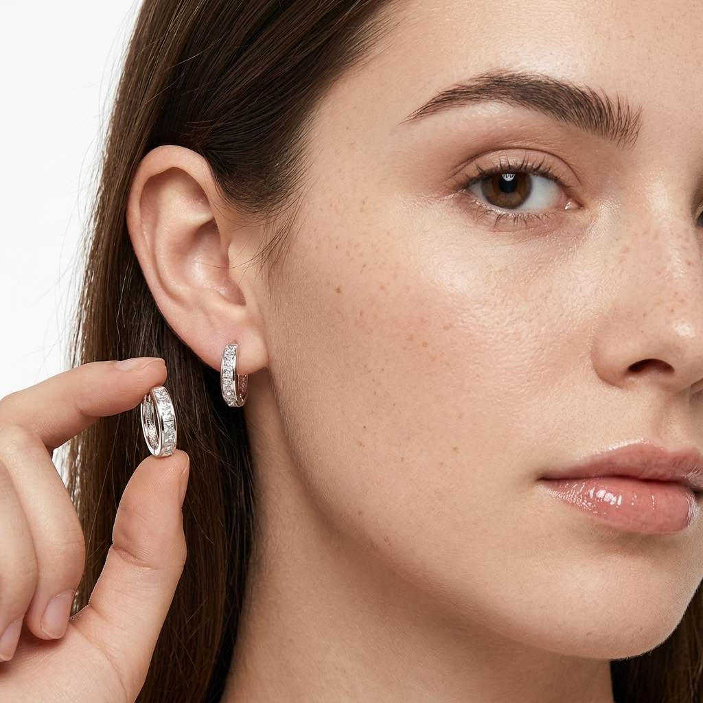 Isla Silver Square Crystal Huggie Hoop Earrings
