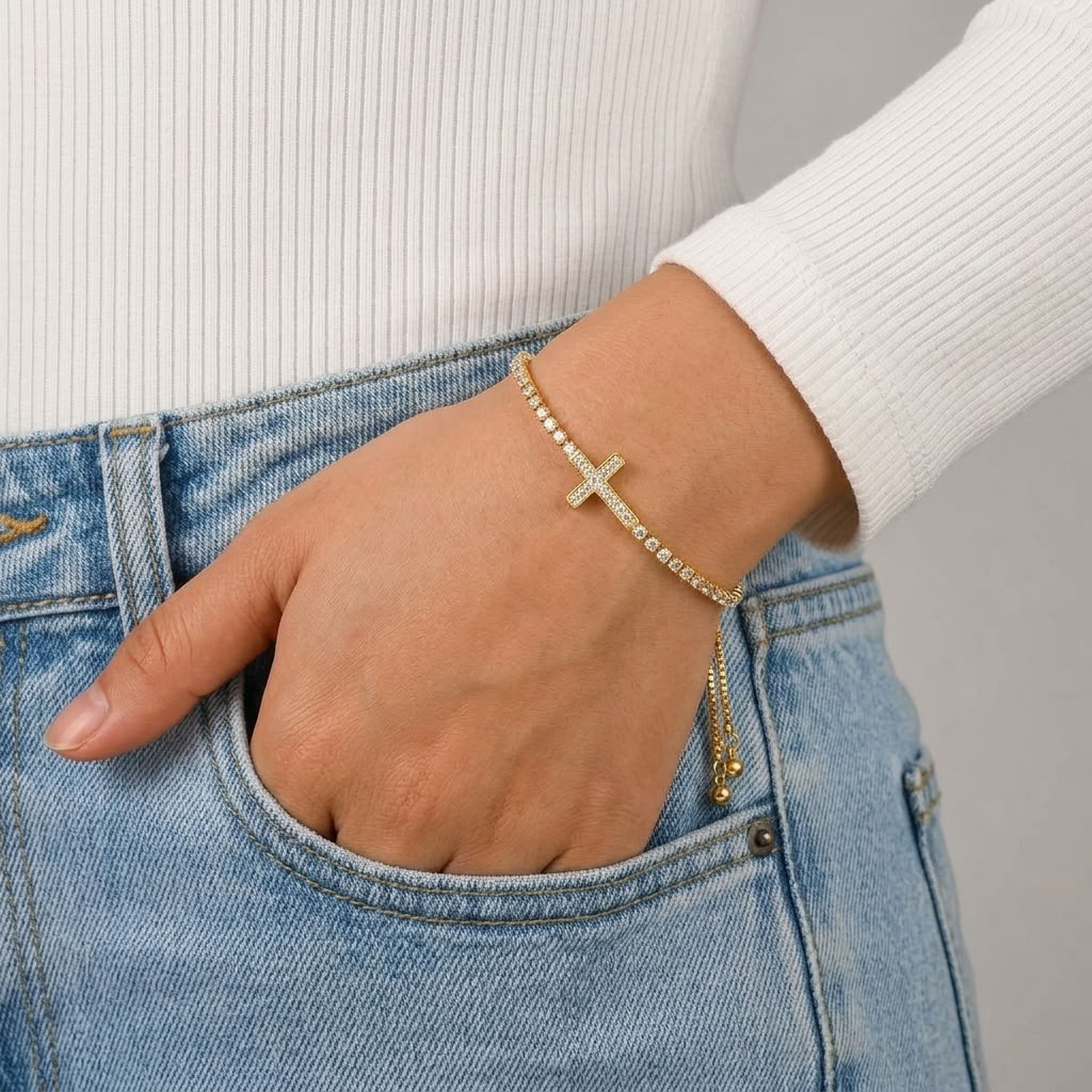 Agnès Gold Sideways Cross Bracelet