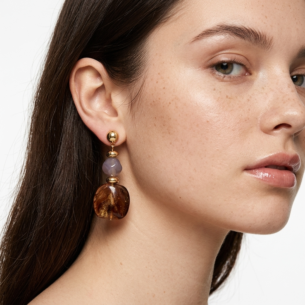 Amara Brown Marbled Acrylic Statement Drop Earrings