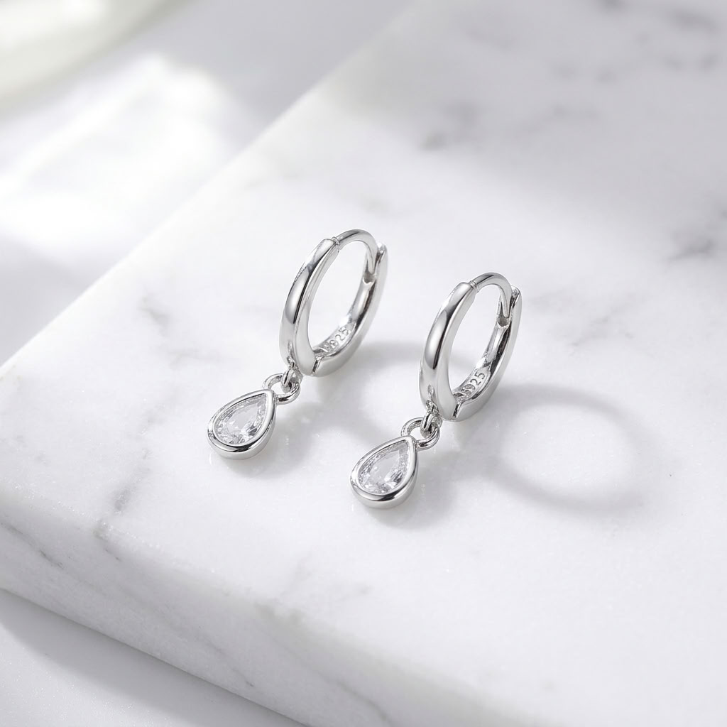 Coco Silver Teardrop Huggies