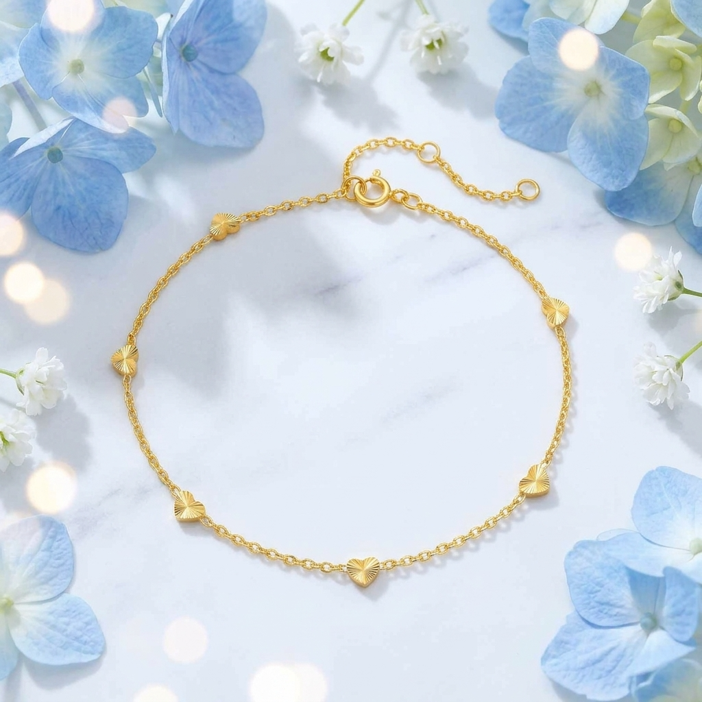 Diamond-Cut Heart Anklet