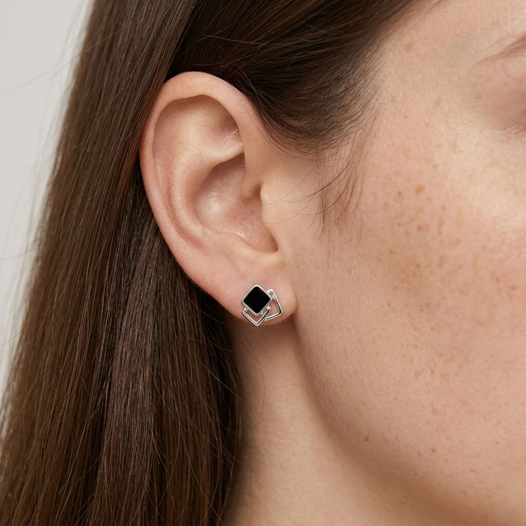 Yvette Black Square Studs
