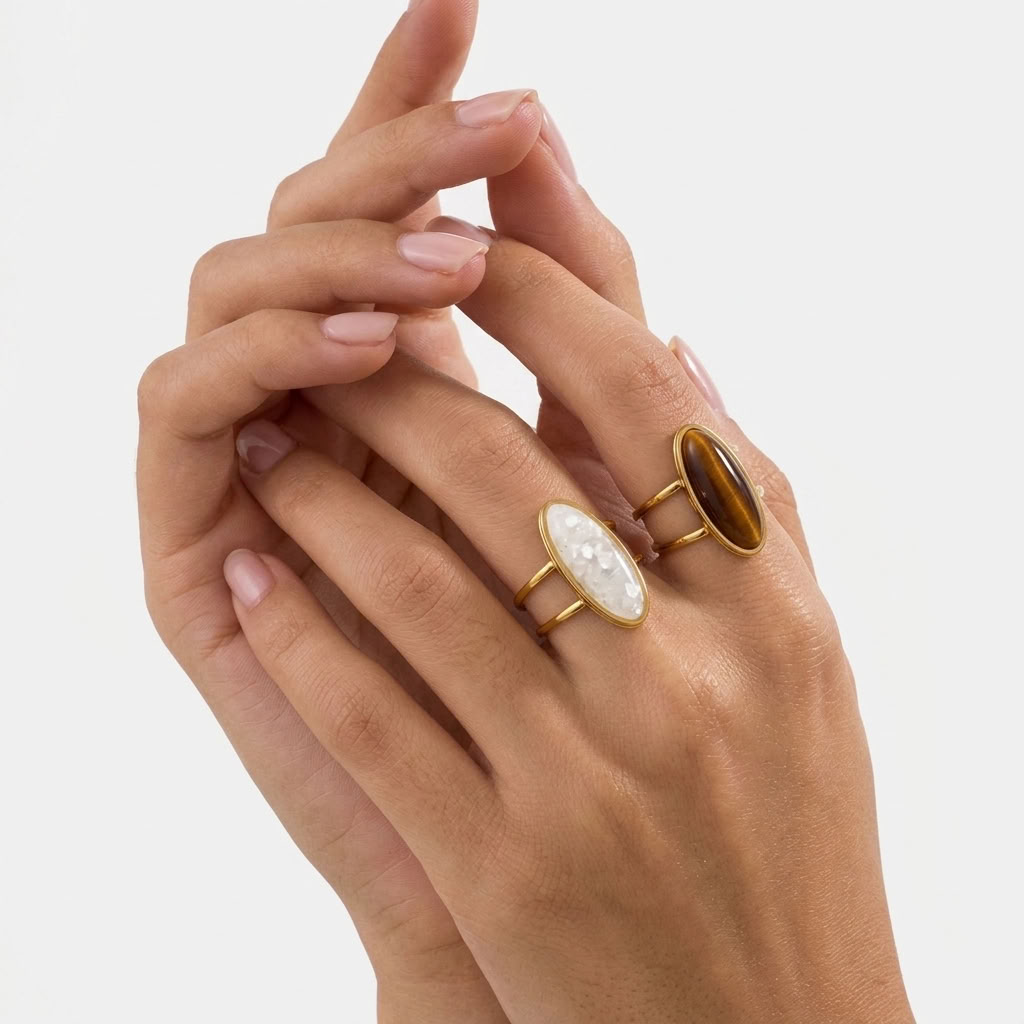 Oriane Oval Stone Ring Set